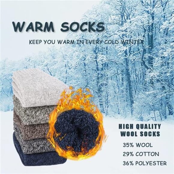 Wool Socks for Women, 5 Pairs of Warm Winter Cozy Thermal Thick Socks Gifts - Picture 5 of 8